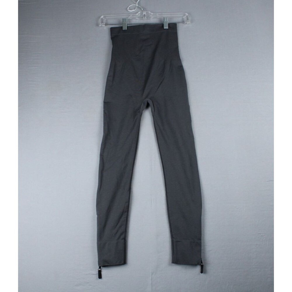 Rhonda Shear Flat Front Legging Gray Zipper Accents Bottom Hem Yoga Running